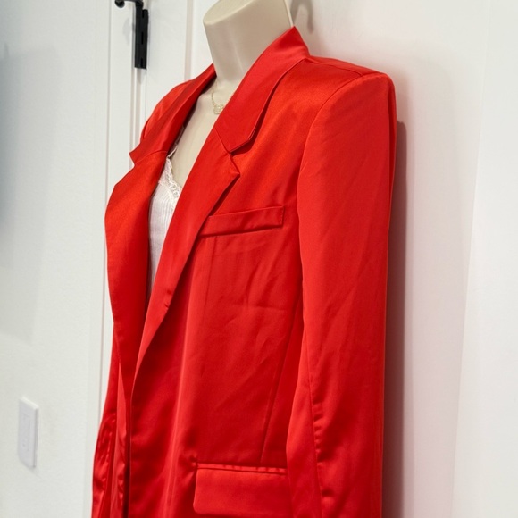 BB Dakota Steve Madden Smooth Talk Blazer Satin Open Front Red XS New Oversized - Picture 8 of 14